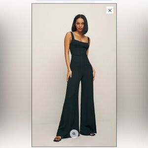 Reformation Black Wide-Leg Jumpsuit with Square Neckline and Tie Straps